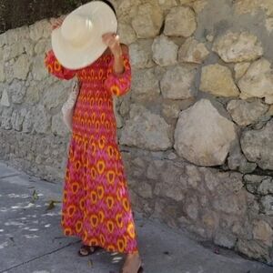 Zara smocked printed puff sleeve blogger favorite maxi dress